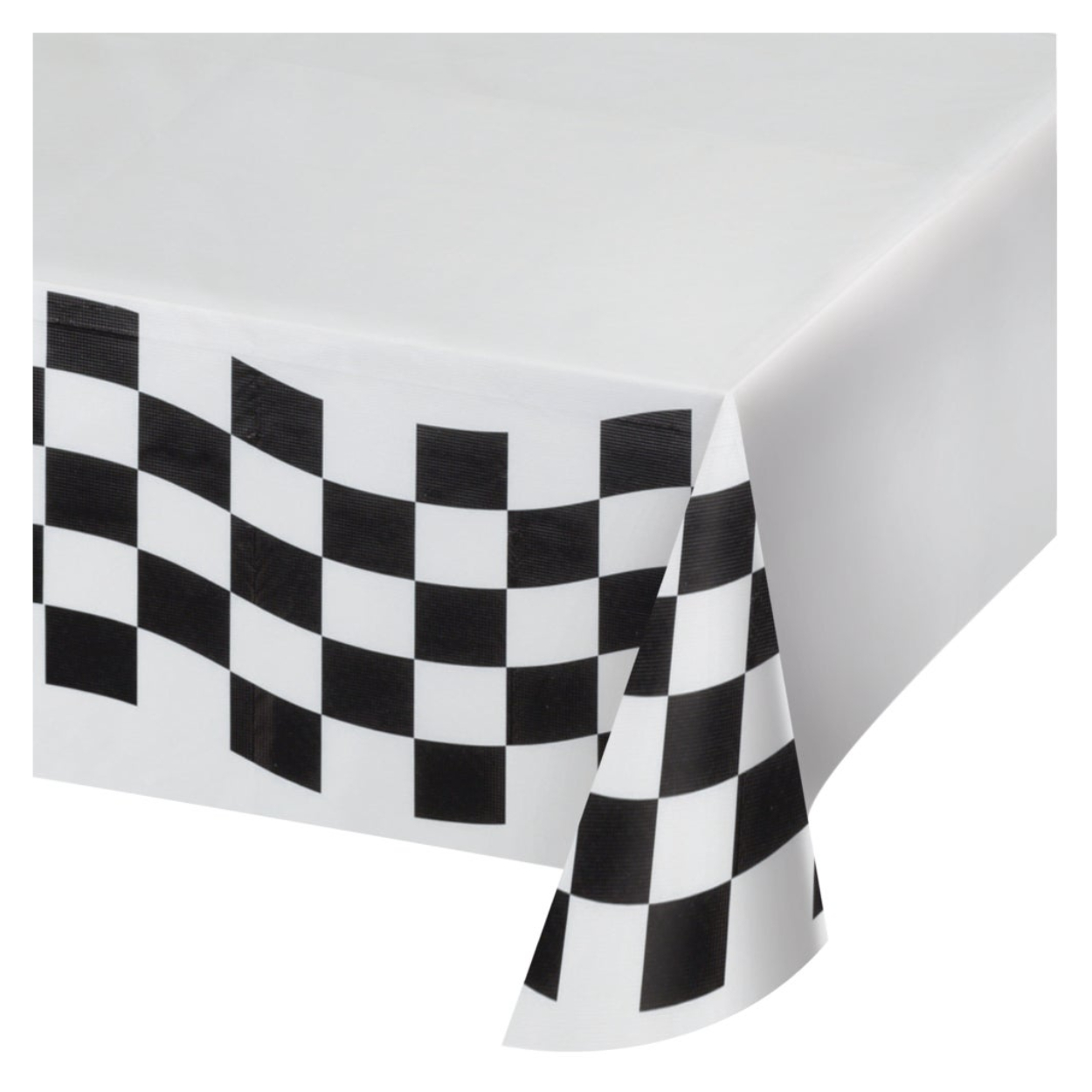 010546405-1.jpg Black-White Checker Paper Table Cover - Image 1