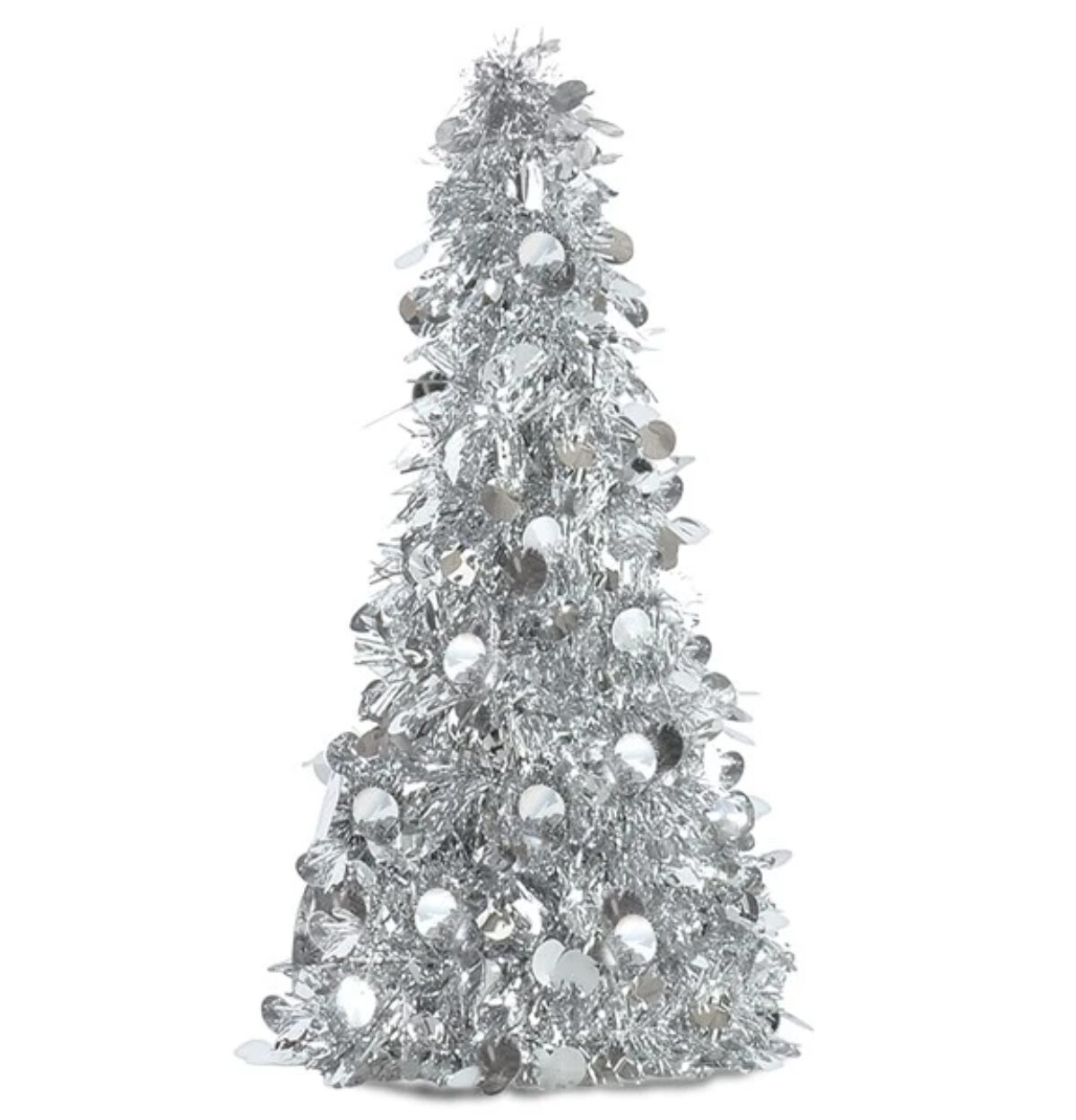 SILVER TINSEL TREE CENTERPIECE