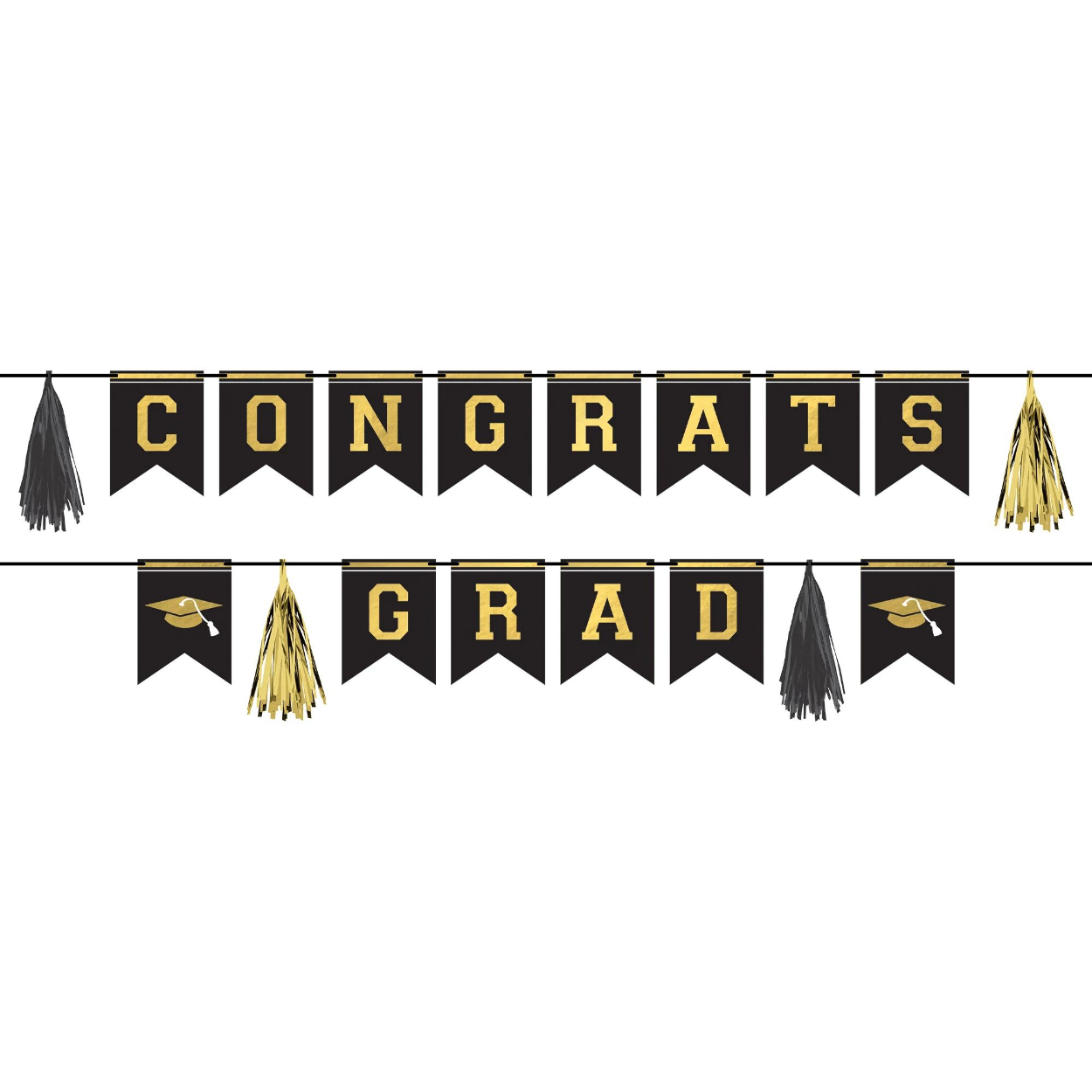 220548.jpg Congrats Grad Pennant Banner Kit - Black, Silver, Gold - Image 1