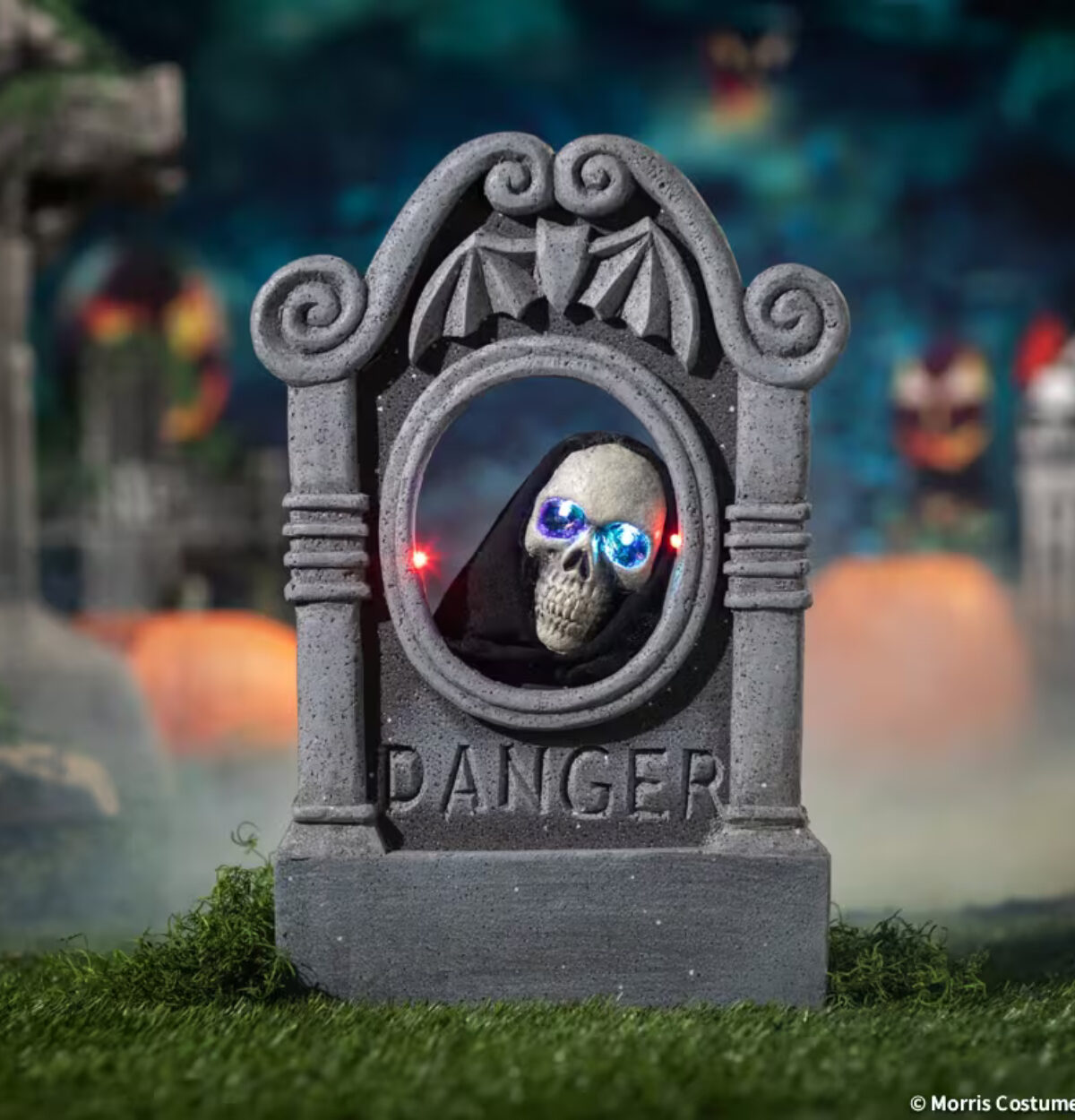 22 Gray Tombstone with Light-Up Moving Skeleton Head Halloween Decoration