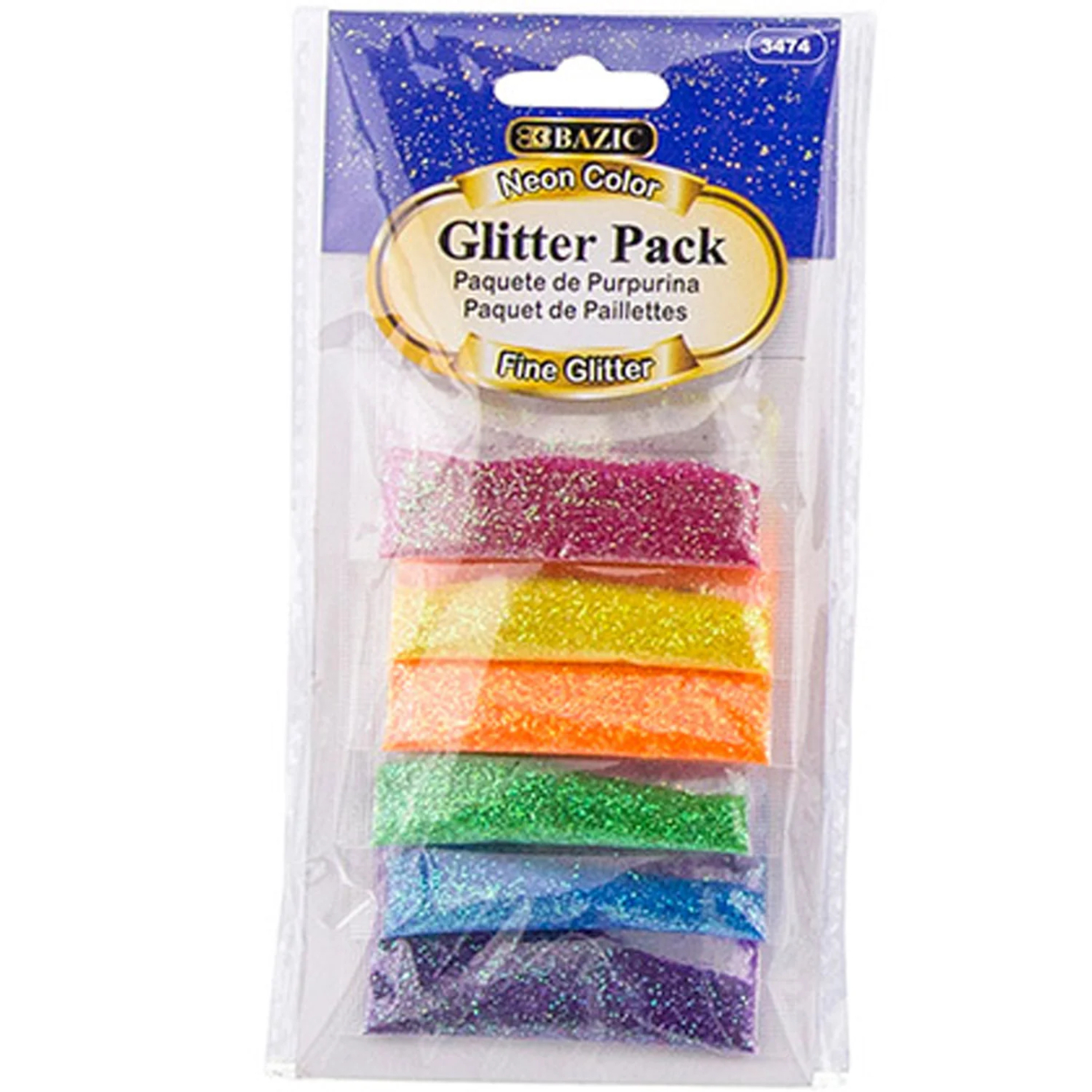 3474-1.jpg BAZIC 2g 6 Neon Color Glitter Pack - Image 1