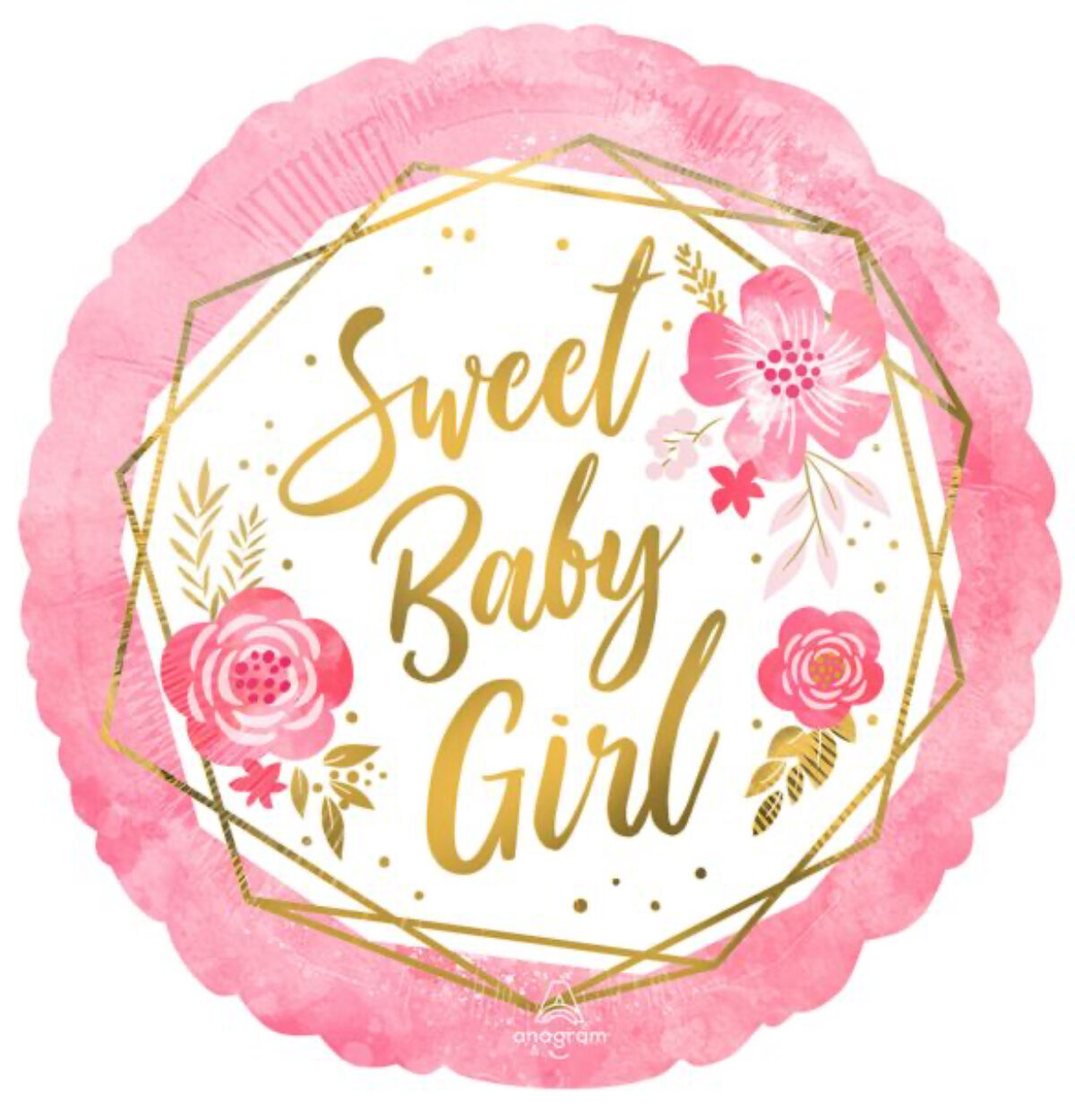 17" Baby Girl Floral Geo Balloon