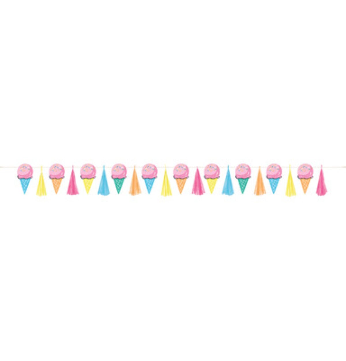 Rainbow Birthday Sweets Ice Cream Cone Banner with Tassels  6 ft.