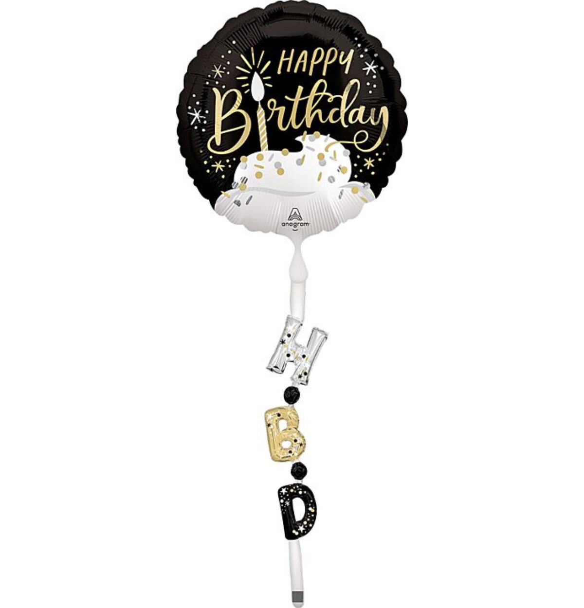 69" Satin Black Silver Gold Birthday Balloon - Airwalker