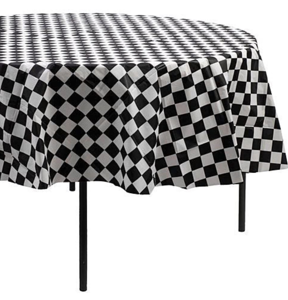 Black Checkered 82in Octy-Round Table cover