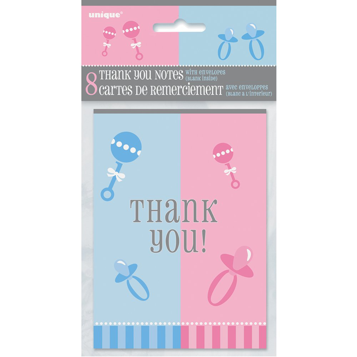 61nk3mUXuFL-2.jpg Gender Reveal Thank You Notes 8ct - Image 1