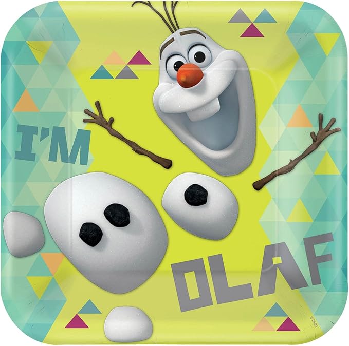 71kXEVoQqiL-_AC_SX679_.jpg Frozen Olaf 9in Sq Plate 8ct. - Image 1