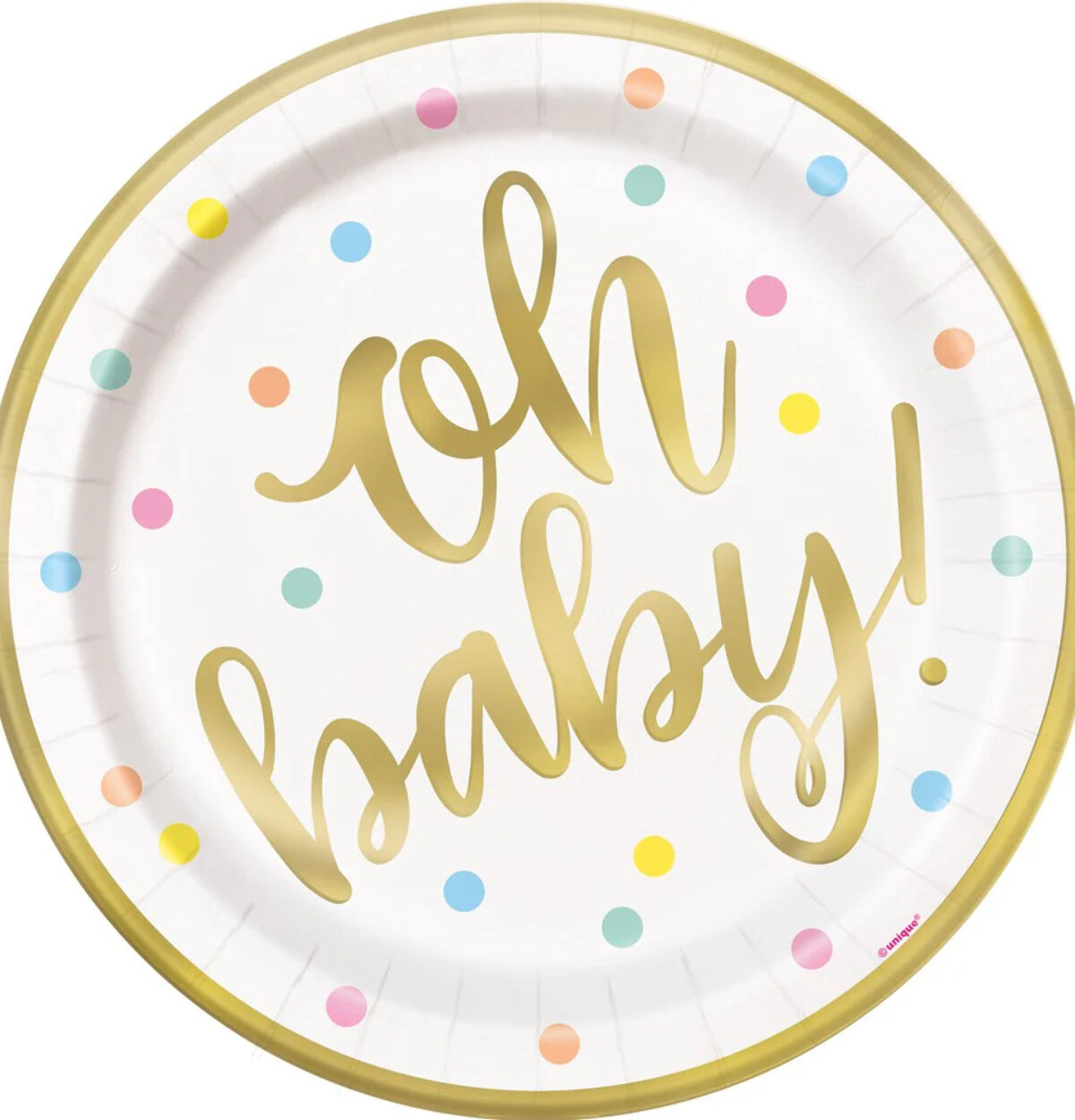 Oh Baby Gold Baby Shower Round 7" Dessert Plates 8ct.