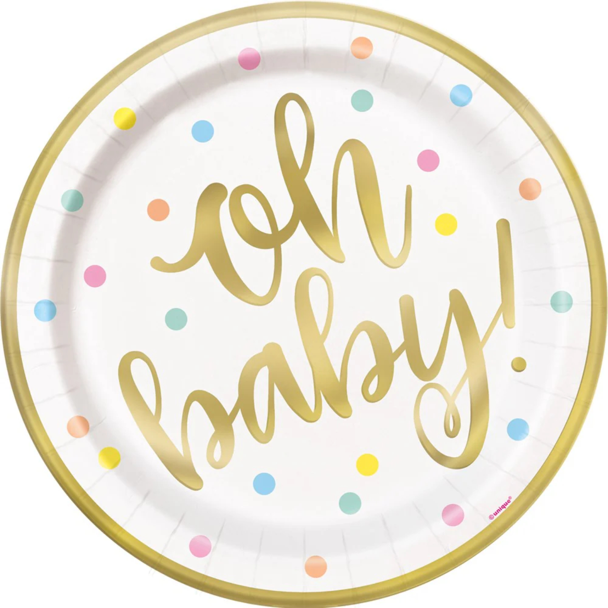 73405-2.jpg Oh Baby Gold Baby Shower Round 7" Dessert Plates 8ct. - Image 1