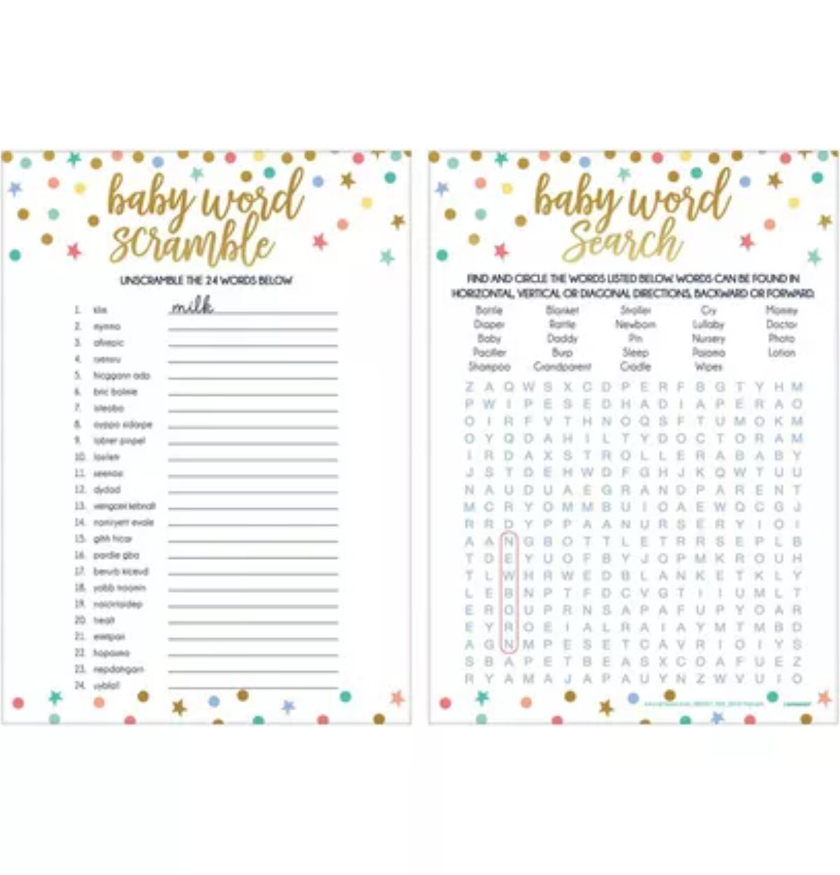 Baby Shower 2-in-1 Word Game