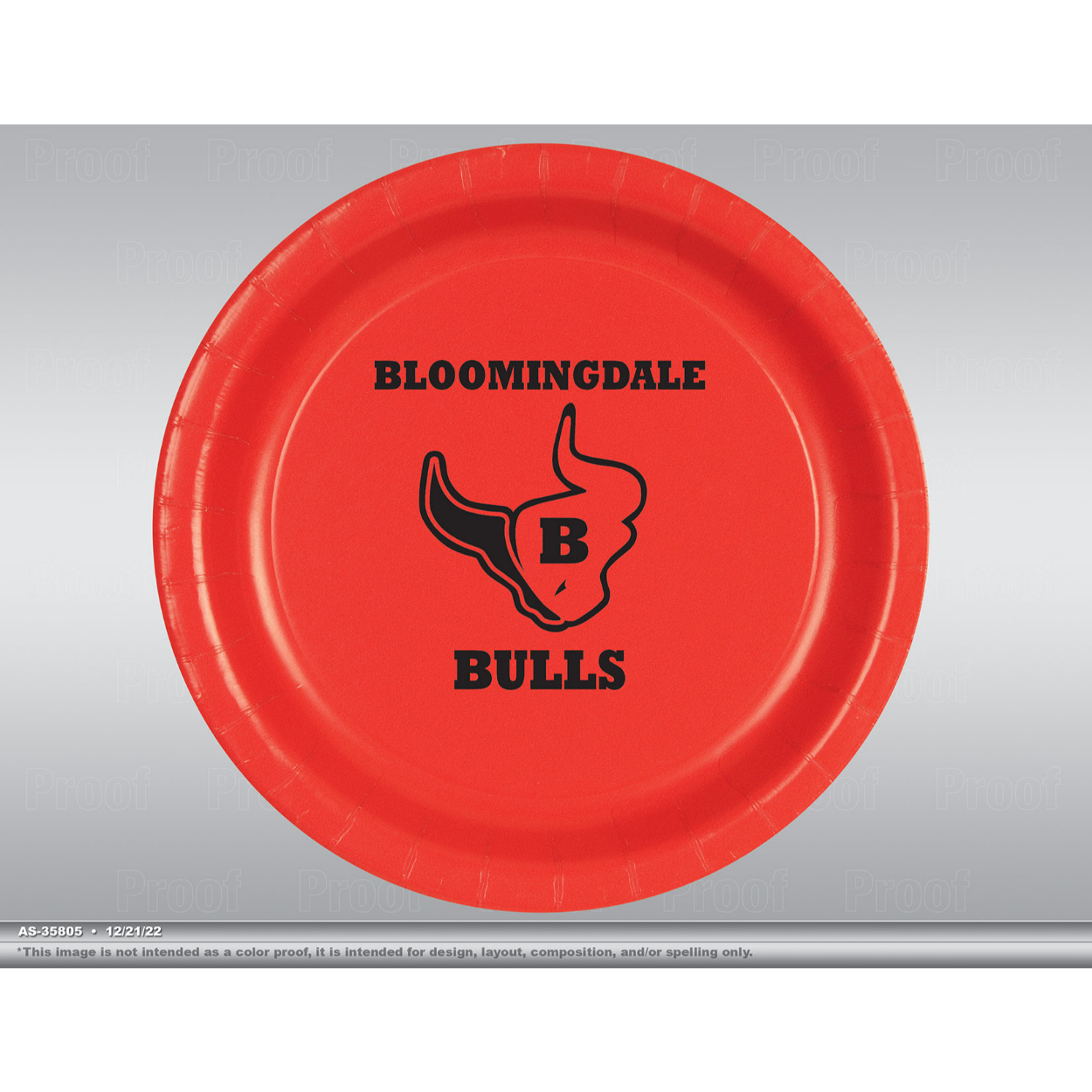 AS-35805-Bloomingdale-Bulls-Plate-2023-1.jpg Bloomingdale High School Custom Printed Plates 8ct. - Image 1
