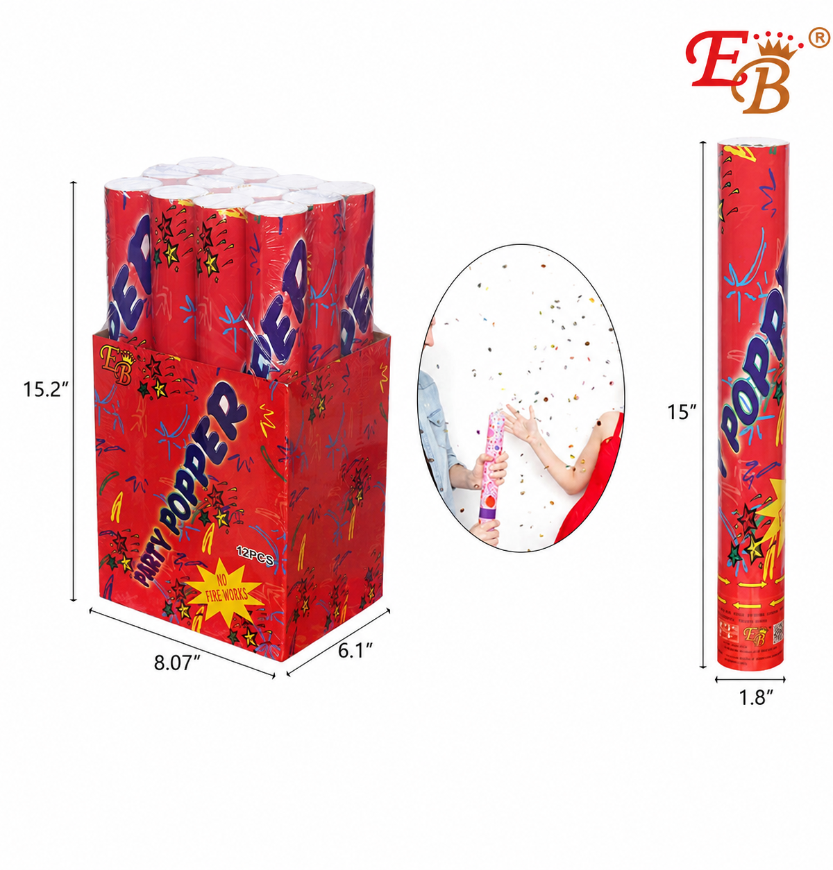 15" Party Popper Red EV Package - Confetti Poppers 1ct.
