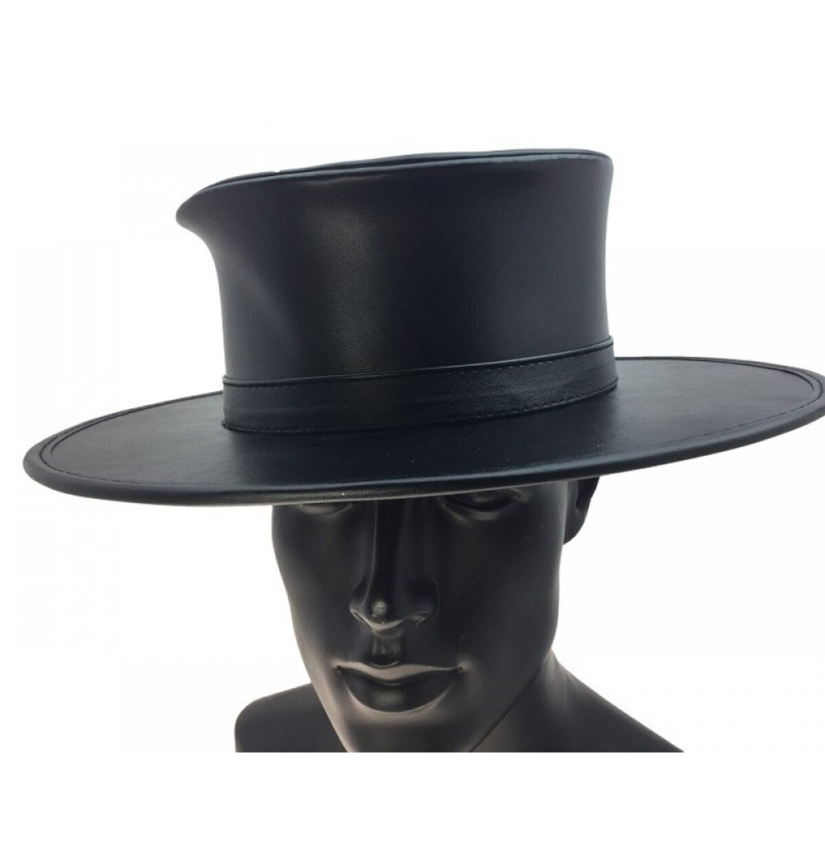 Black Leather Wide - Brim Hat