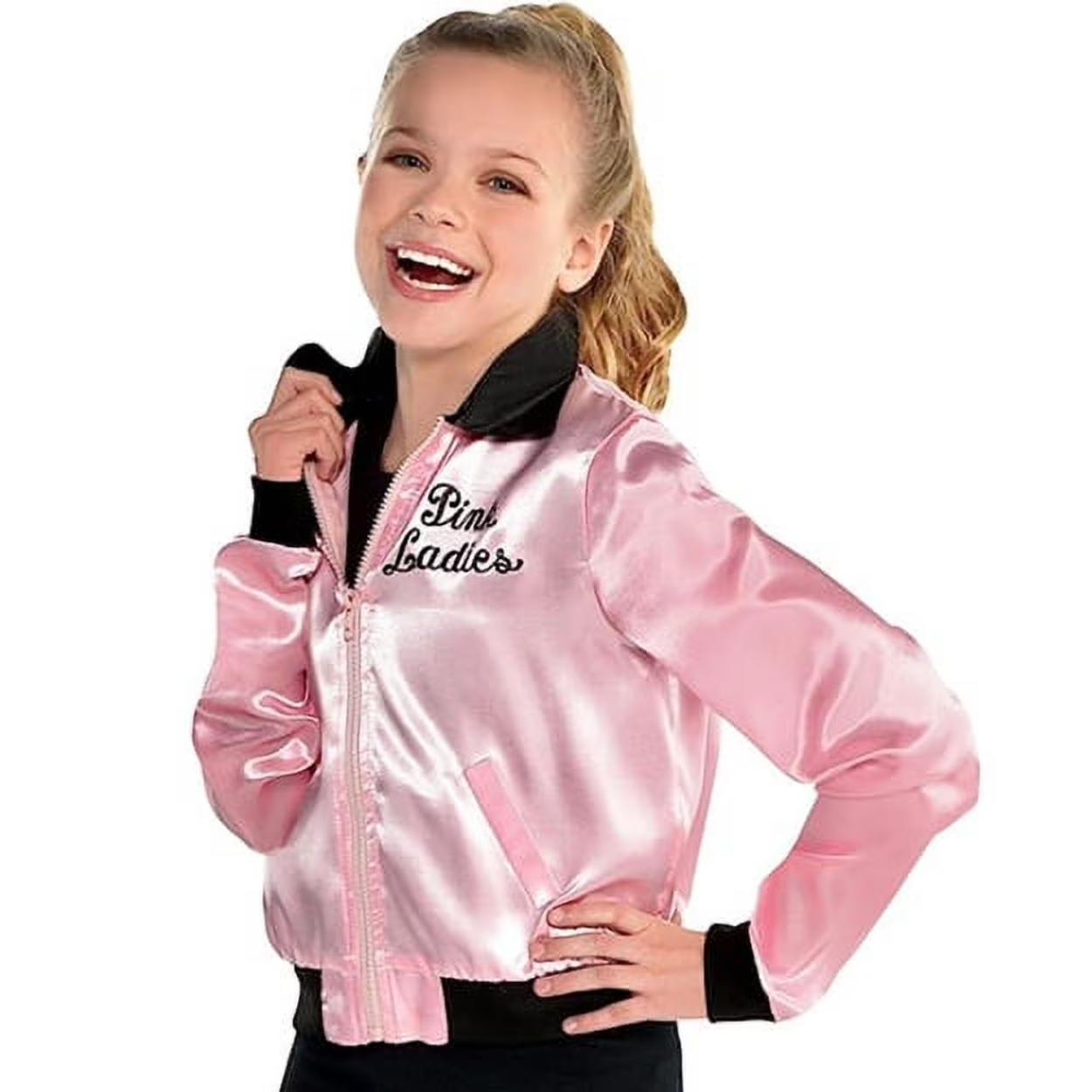 Grease-Pink-Ladies-Girls-Child-50S-Style-Halloween-Costume-Jacket-STD_6e90b6ec-a37e-49c5-adaa-d00d27.jpg Pink Ladies Kids Jacket M - Image 1