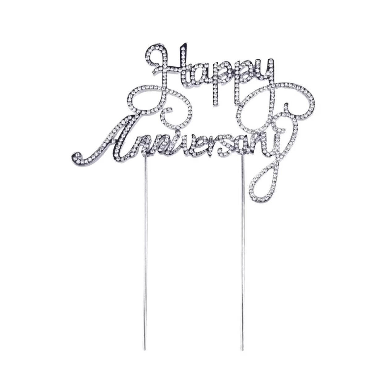 Happy-Anniversary-Rhinestone-Cake-Topper-6-1-2-Inch-Silver_7c280d9b-494d-4da4-991d-ceb3d45ac109-e6a7.jpg 6.75"Wx5"H "HAPPY ANNIVERSARY" RHINESTONE CAKE TOPPER,1 PC/PK - SILVER - Image 1