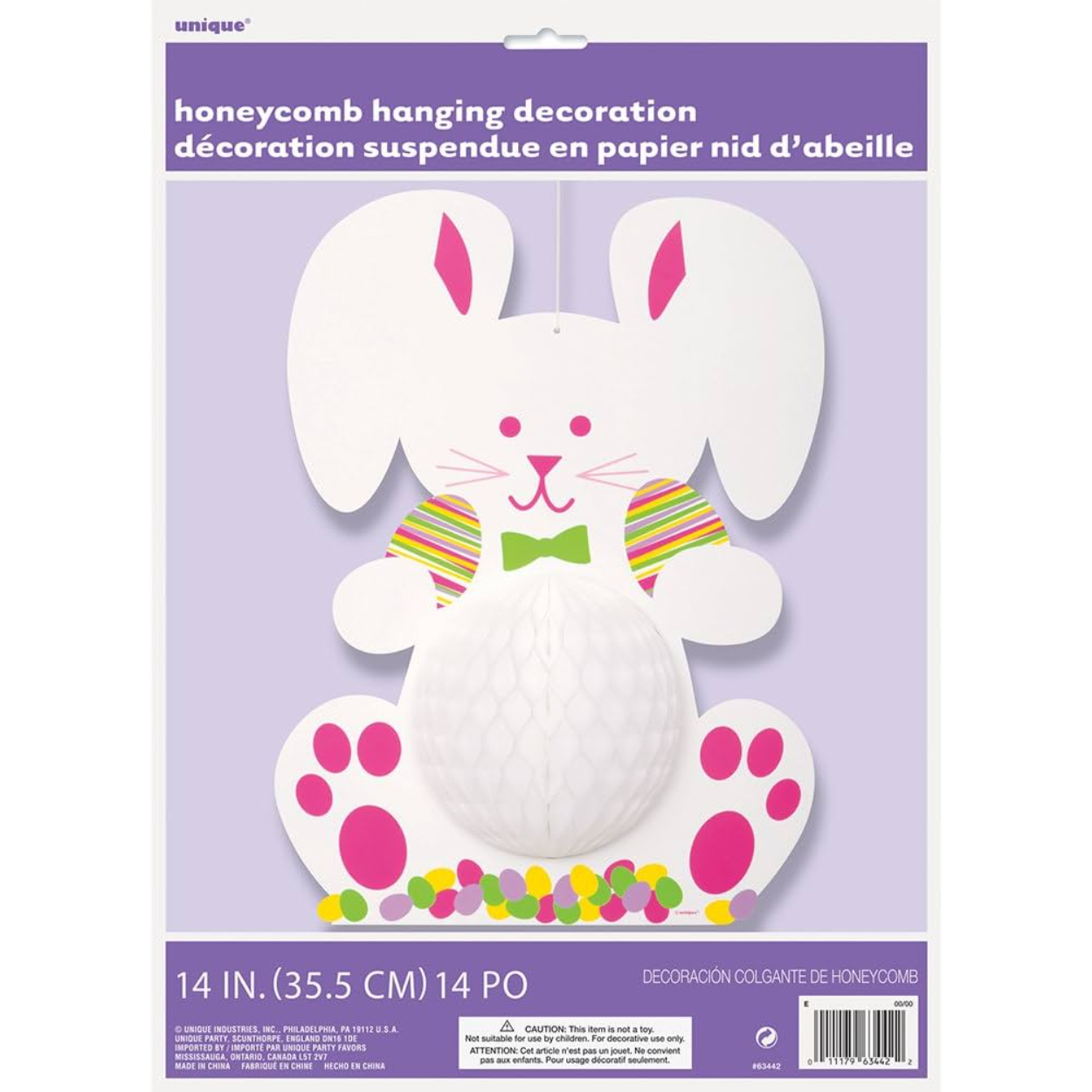 Honeycomb-Hanging-easter-bunny.jpg Bunny Honeycomb Hanging Decoration - Image 1