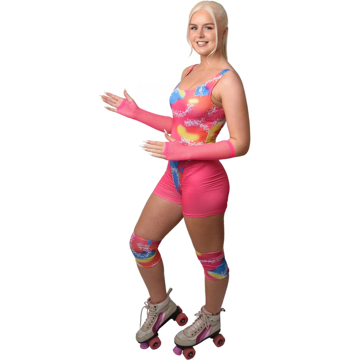 80S PINK FASHION DOLL BEACH ROLLERBLADING SUIT WOMEN'S COSTUME X-LARGE 18-20 - BARBIE INSPIRED