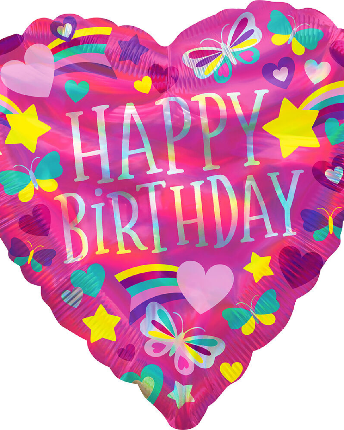 18" Iridescent Happy Birthday Rainbow Hearts #375