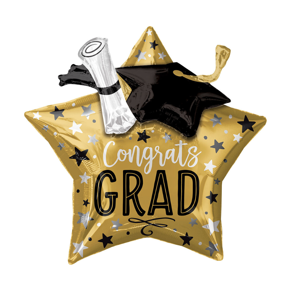 Mylar-Ba-1.png 28" GRAD STAR/CAP/DIPLOMA BALLOON SHAPE -PK - Image 1