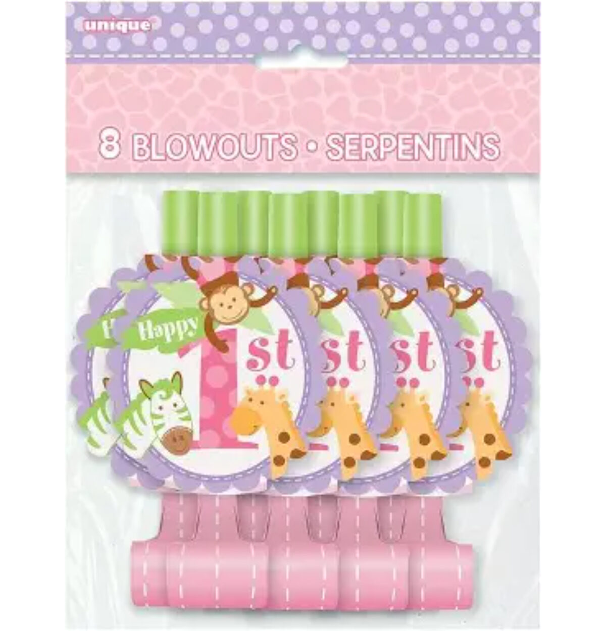Pink Safari 1st Birthday Blowouts 8ct