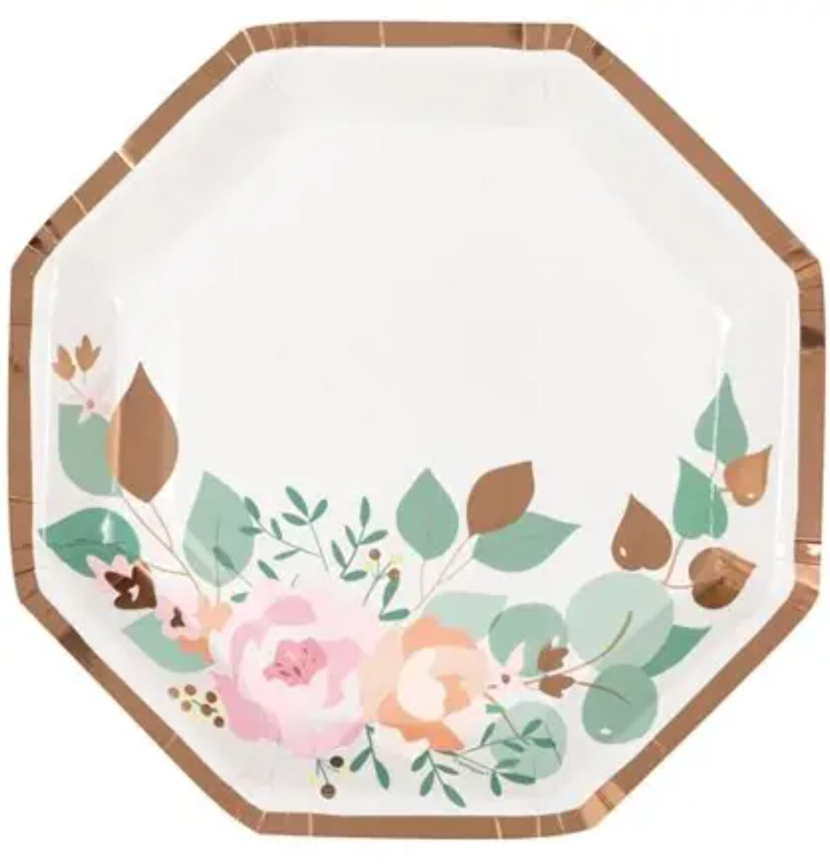 Pink Blooms Octagon Shaped 9.25" Plates 8ct. - Foil Stamping