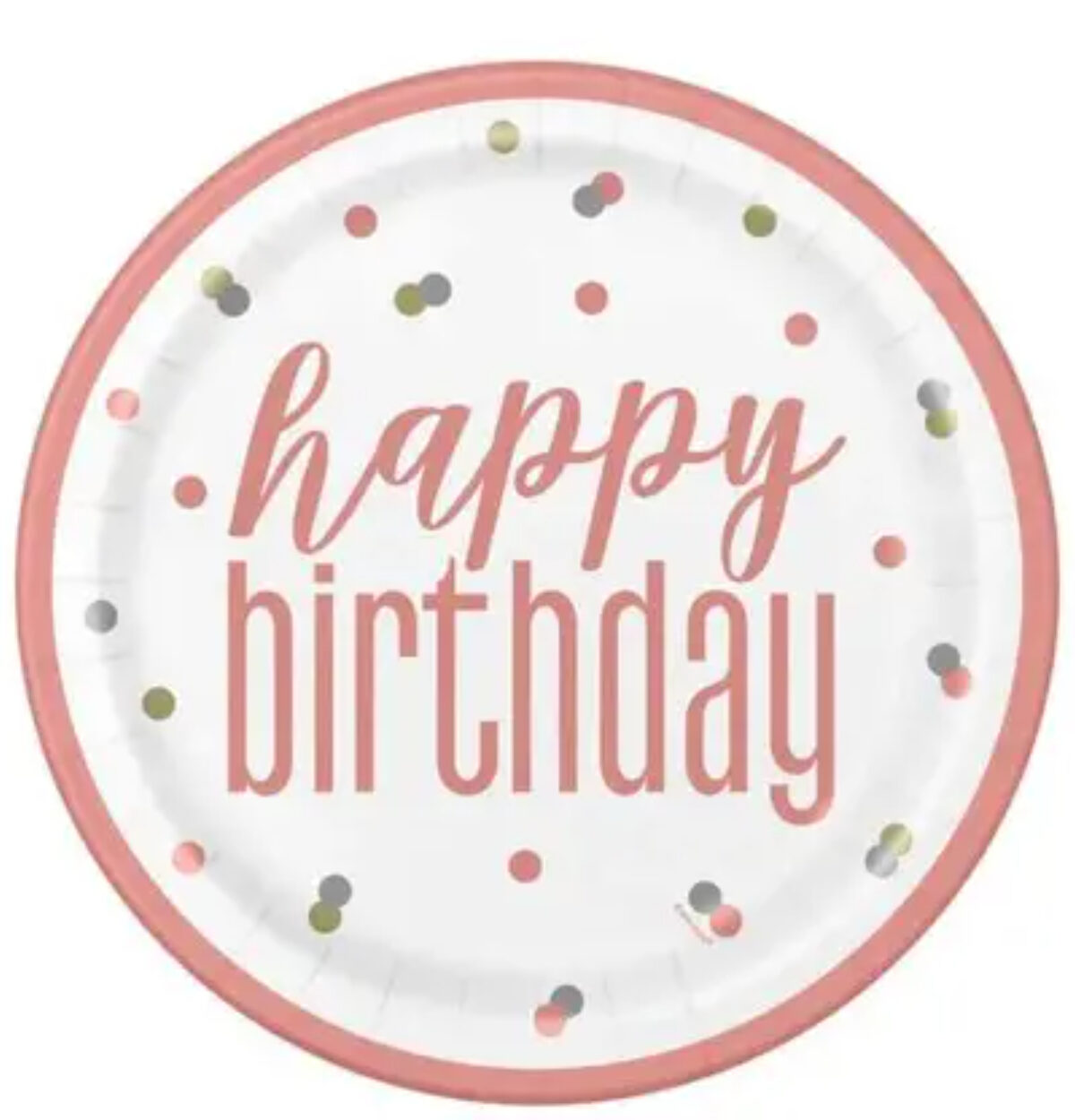 Glitz Rose Gold "Happy Birthday" 9" Dinner Plates 8ct.