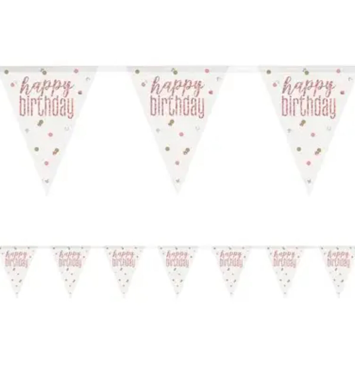 Happy Birthday 9ft Rose Gold Prismatic Plastic Flag Banner
