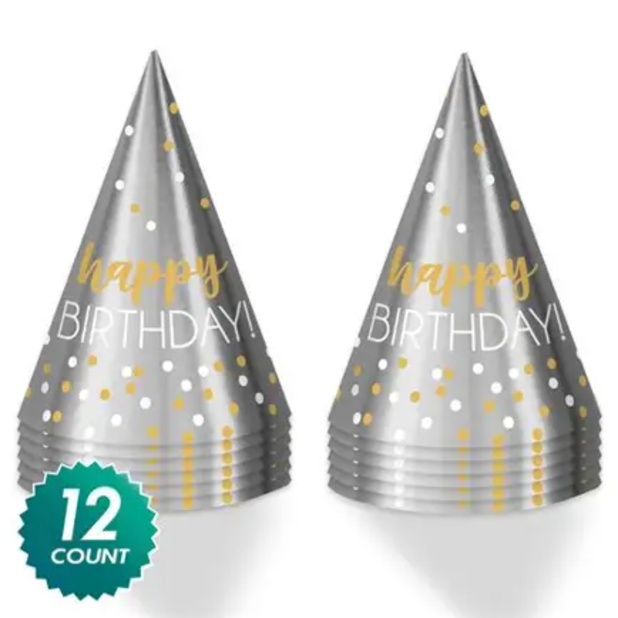 OIP-2026-07-30T145450-372.jpg Birthday Accessories Silver & Gold Printed Cone Hats - Image 1