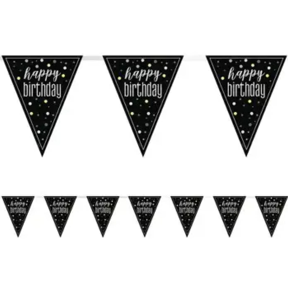 GLITZ Happy Birthday Black Flag Banner 9 ft