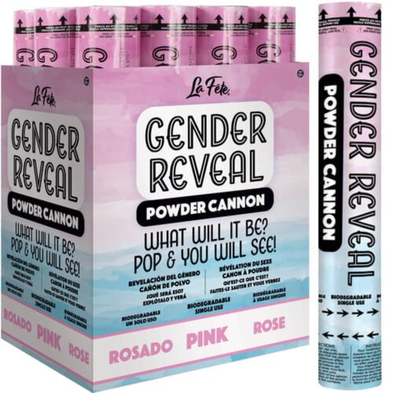 PE-00523-1.jpg 12'' Pink Gender Reveal Confetti and Powder Cannon - Image 1