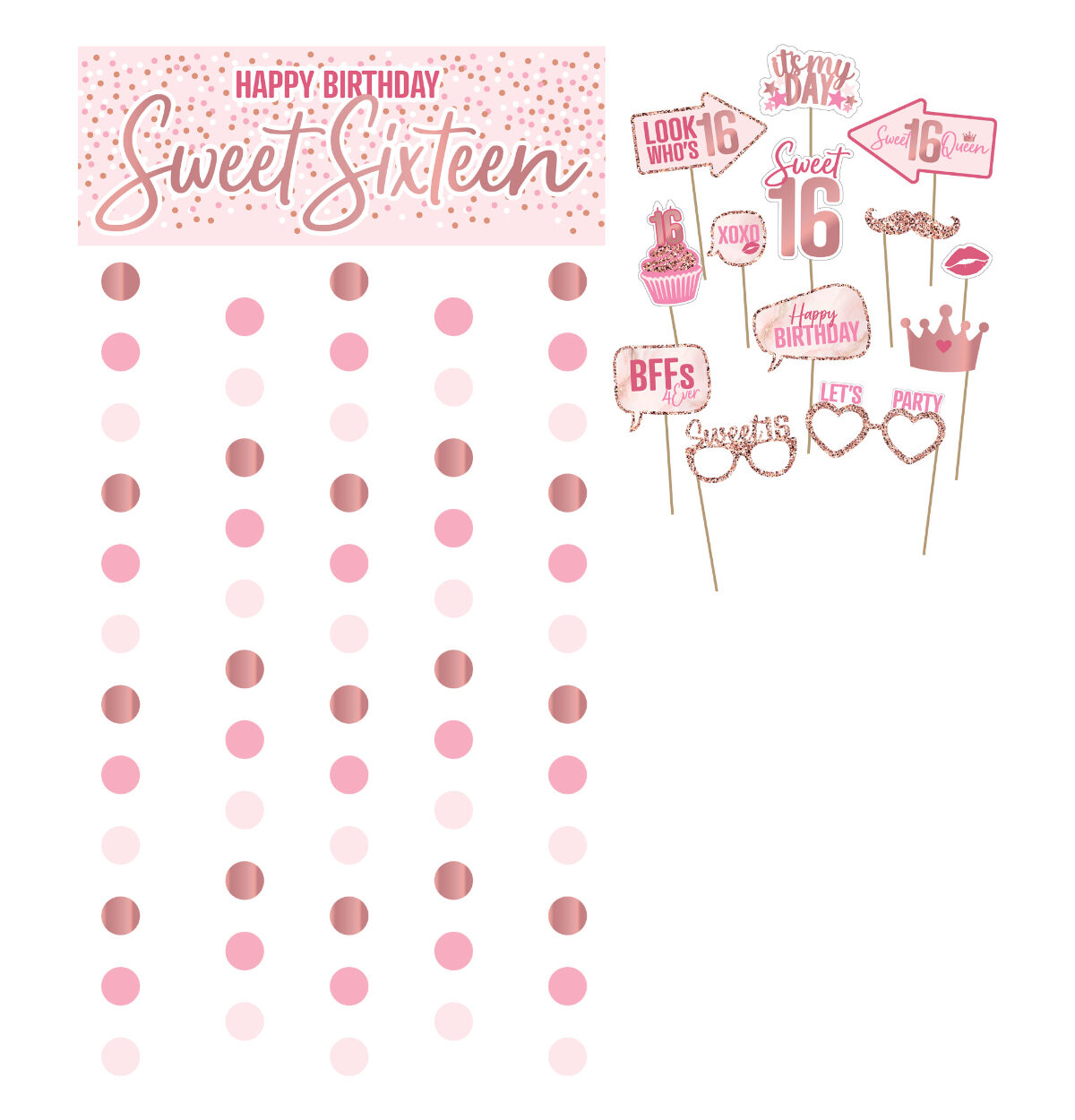 Blush Sweet 16 Photo Prop Kit with Backdrop
