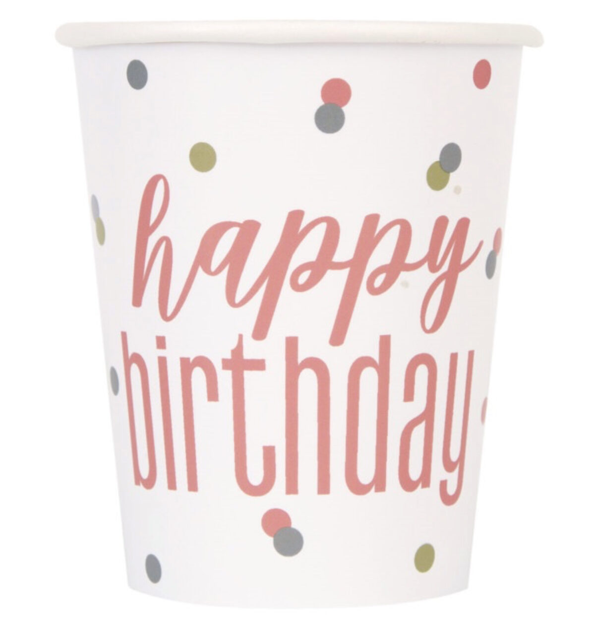 8ct. Glitz Rose Gold "Happy Birthday Cups 9oz.