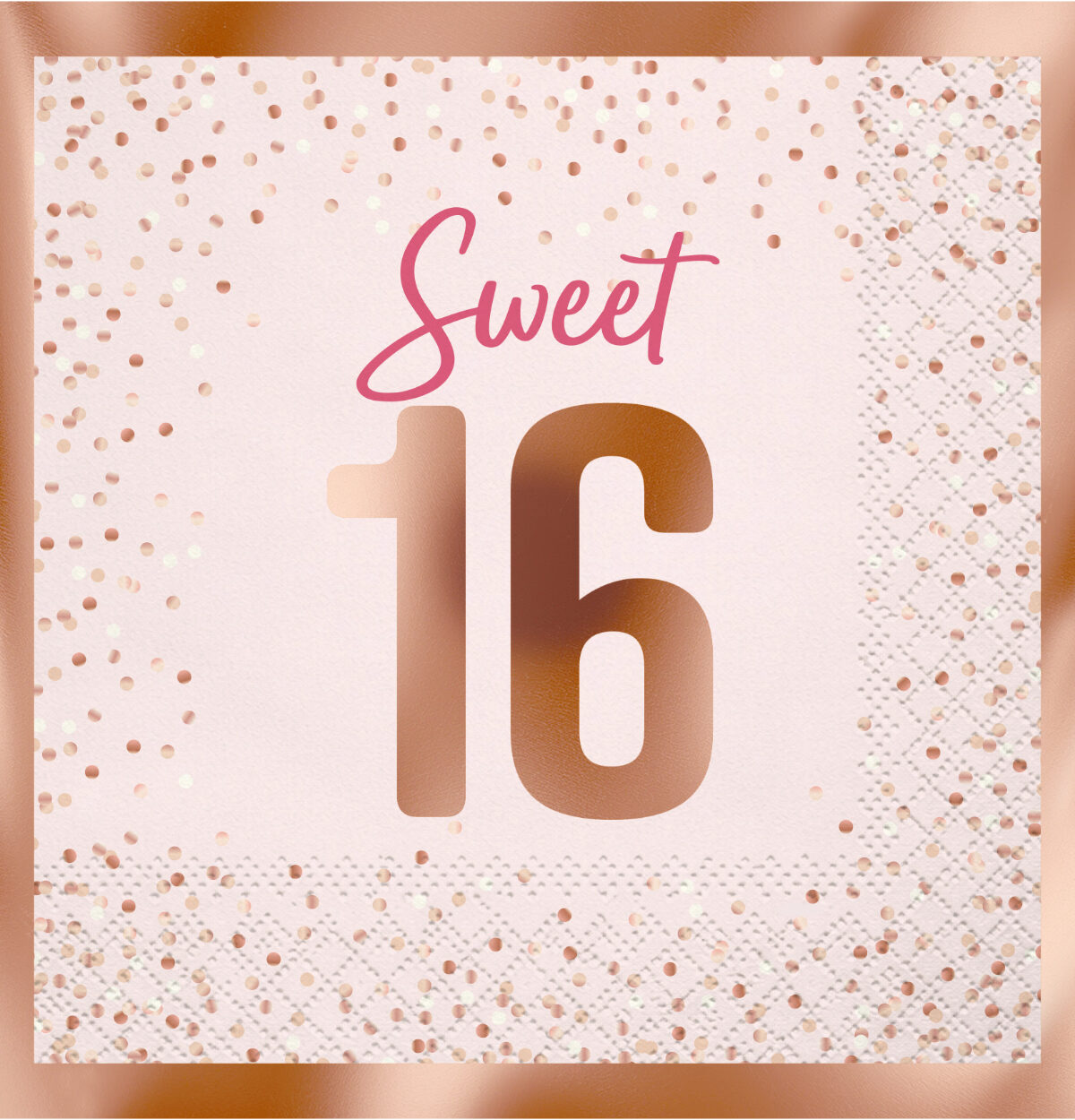 Blush Sweet 16 Beverage Napkin with Rose  Gold Foil