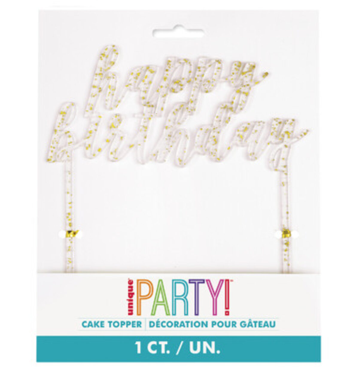 Clear with Gold Foil Flecks Acrylic Cake Topper