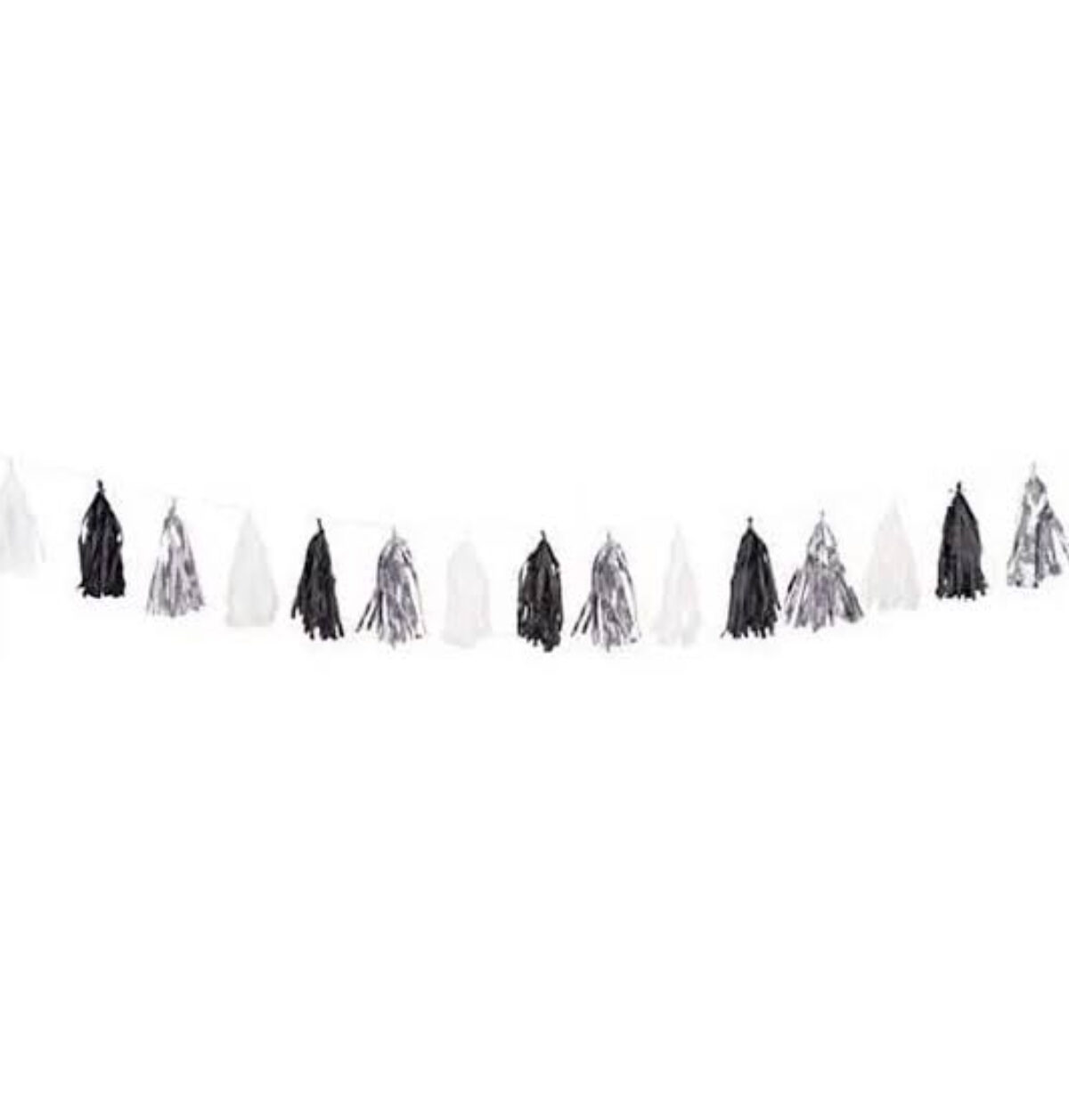 Silver Black and White Tissue Tassel Garland 9 feet