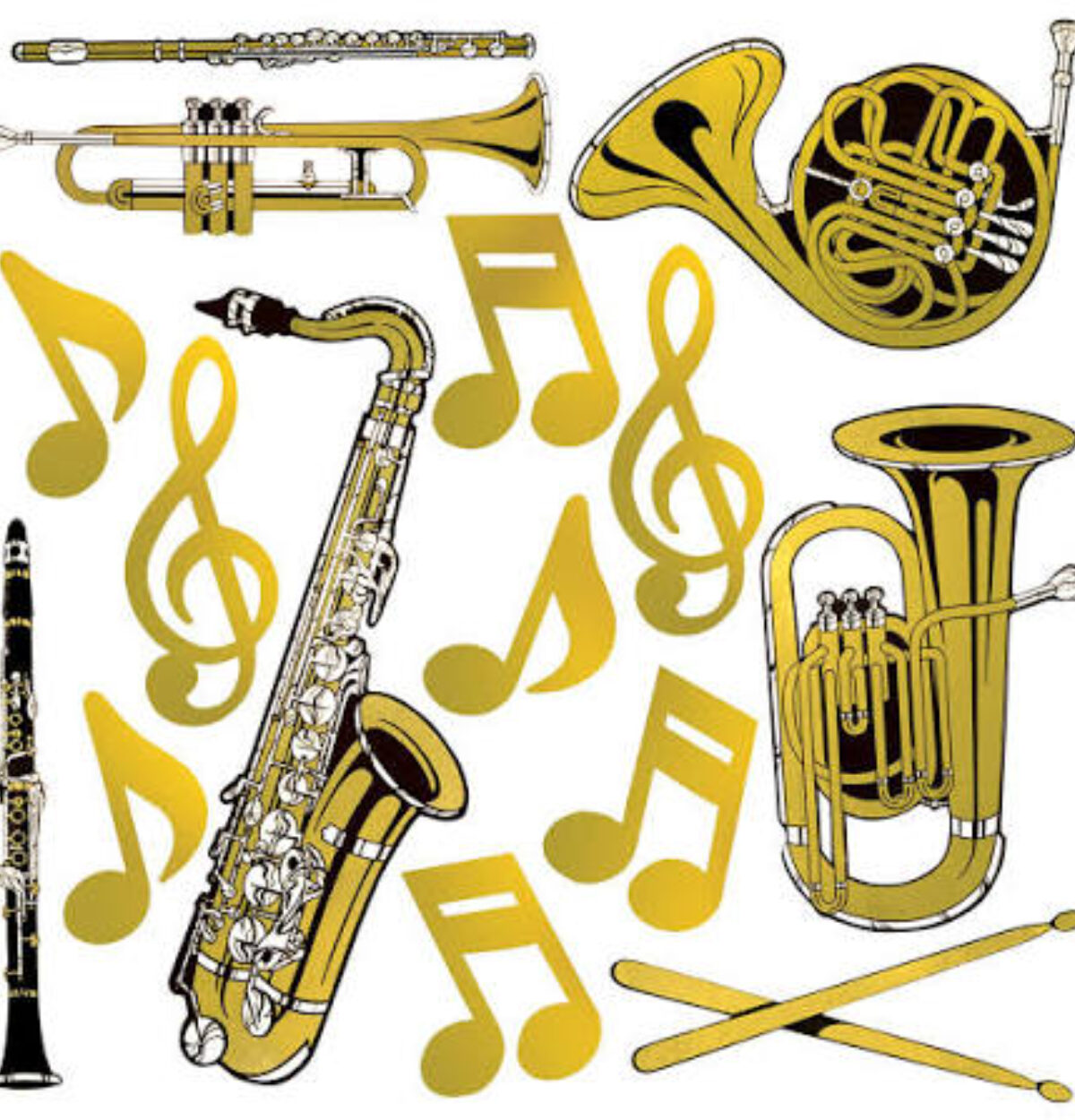 Gold Foil Musical Instrument Cutouts 15ct.