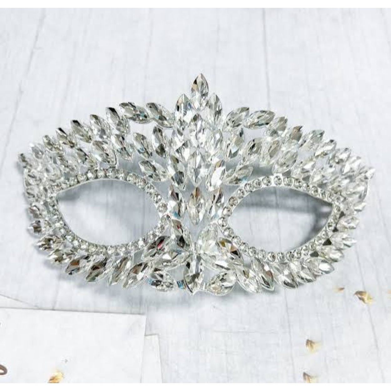 images-2026-07-14T110635-399.jpg SILVER MASQUERADE MASK WITH CLEAR GEMS - Image 1
