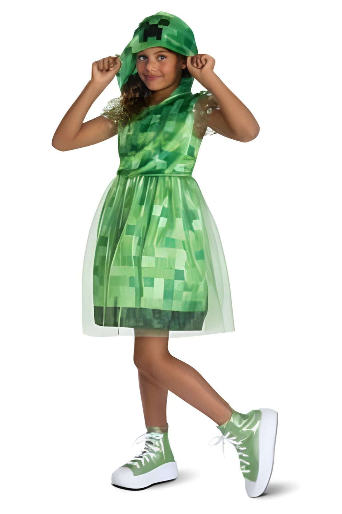 MINECRAFT CREEPER GIRL HOOD DRESS CHILD COSTUME M 7 TO 8