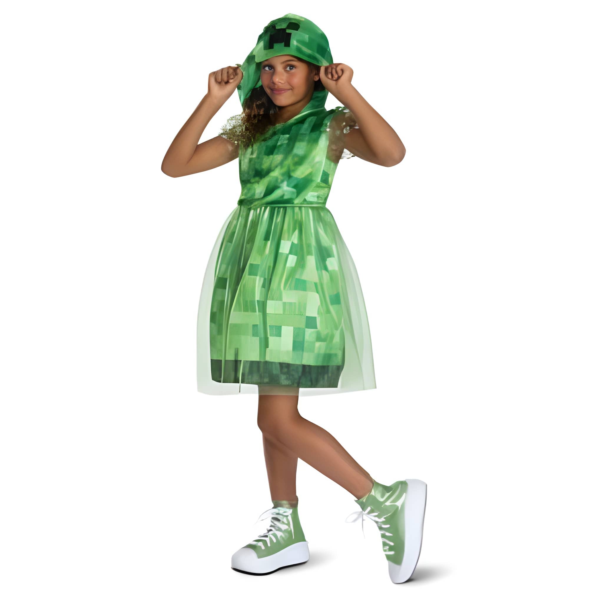 kc6utn2snogjmcwkanj7-2.jpeg MINECRAFT CREEPER GIRL HOOD DRESS CHILD COSTUME L 10 - 12 - Image 1