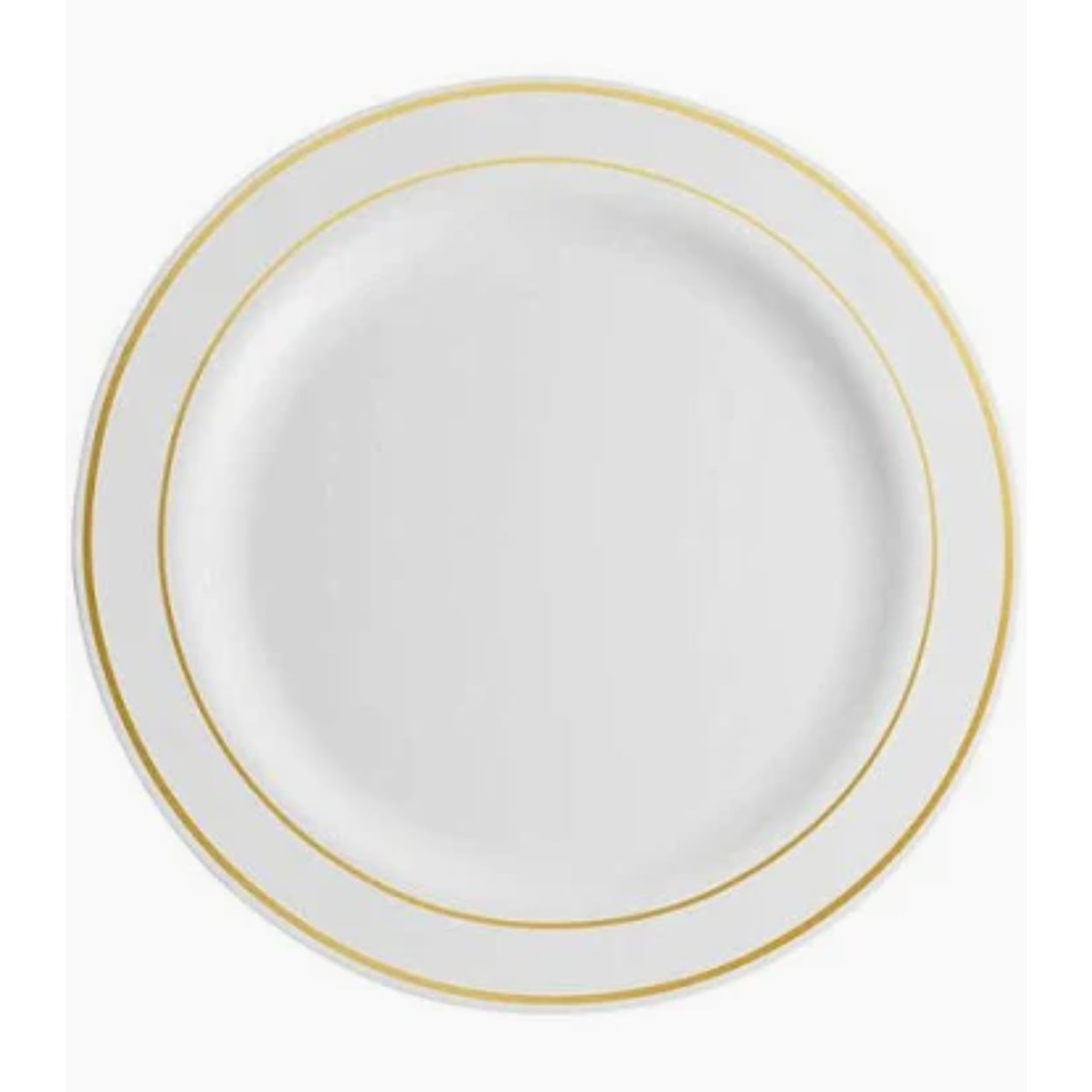 shopping-2026-06-25T185313-547.jpg 7" ROUND PLASTIC WHITE PLATE W/ GOLD METALLIC RIM - Image 1