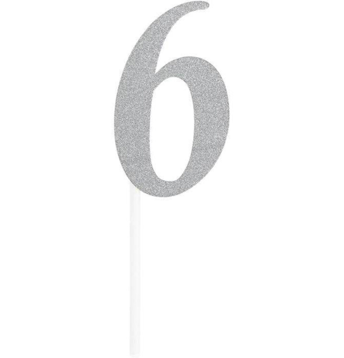 Silver Number 6 Cake Topper