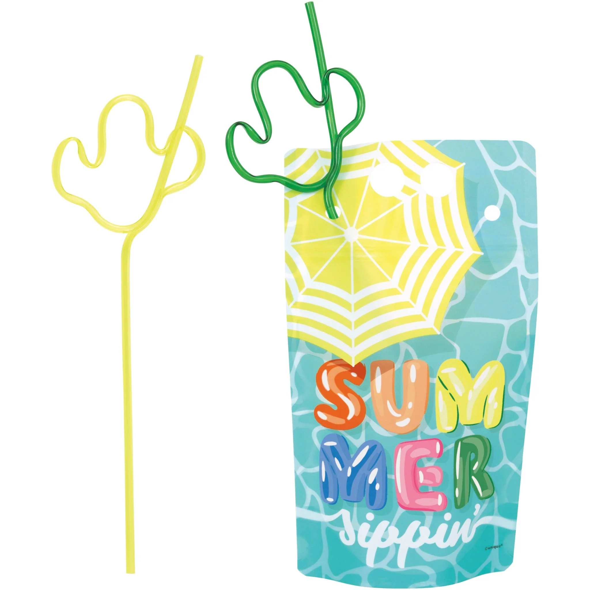 summer-drink-pouches-straws-4ct-2612806-jpg.webp Summer Sippin’ Drink Pouches with Cactus Straws - 18 oz, 4 ct. - Image 1