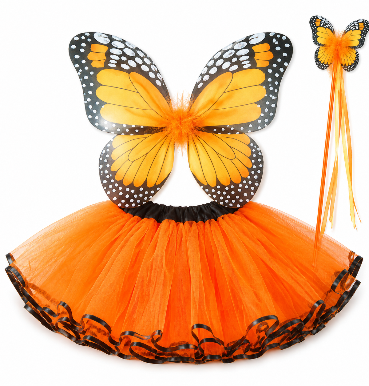 ORANGE MONARCH WING TUTU WAND SET (OD2019+TZ3234)