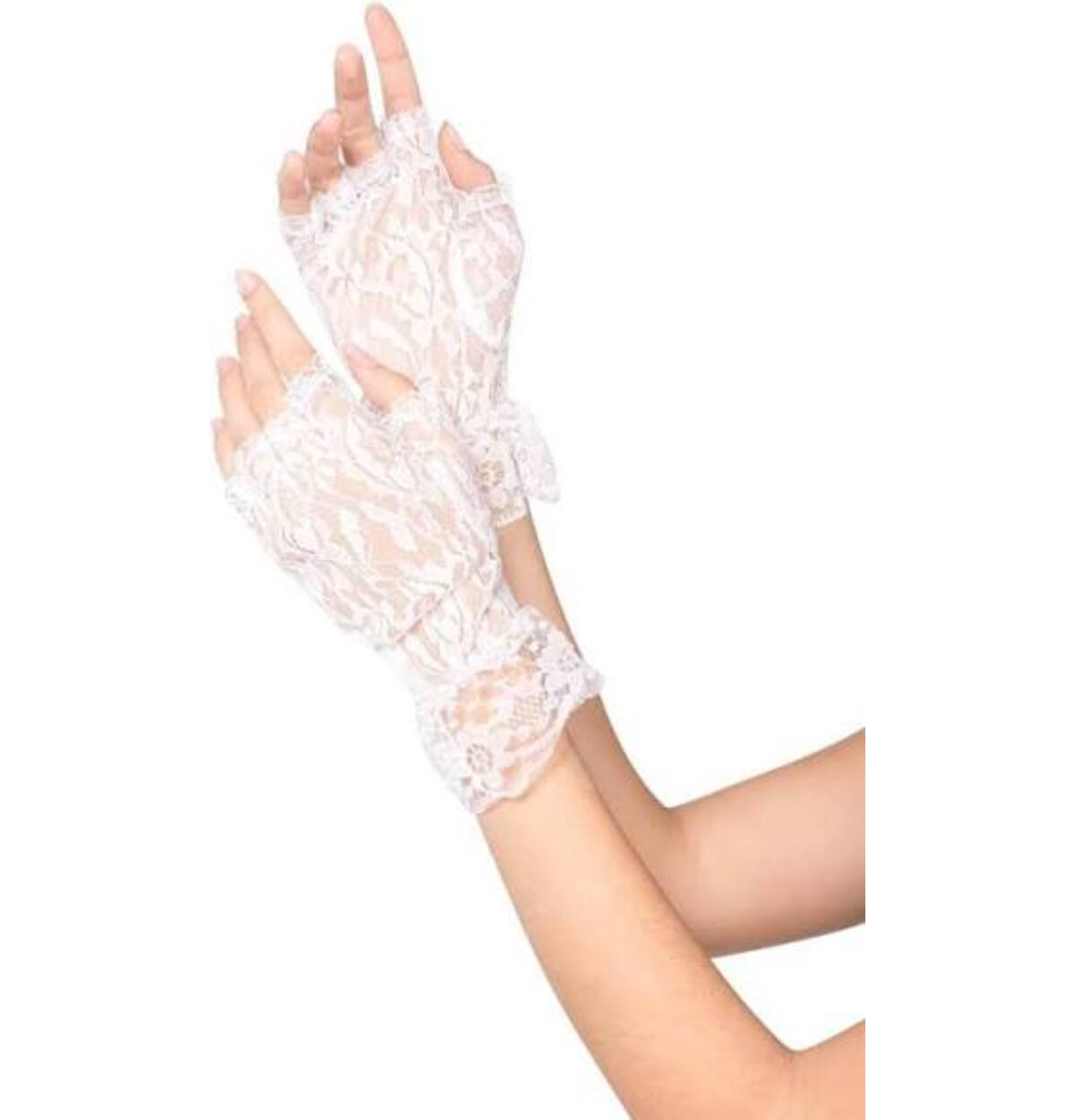 WHITE LACE FINGERLESS GLOVES - OS