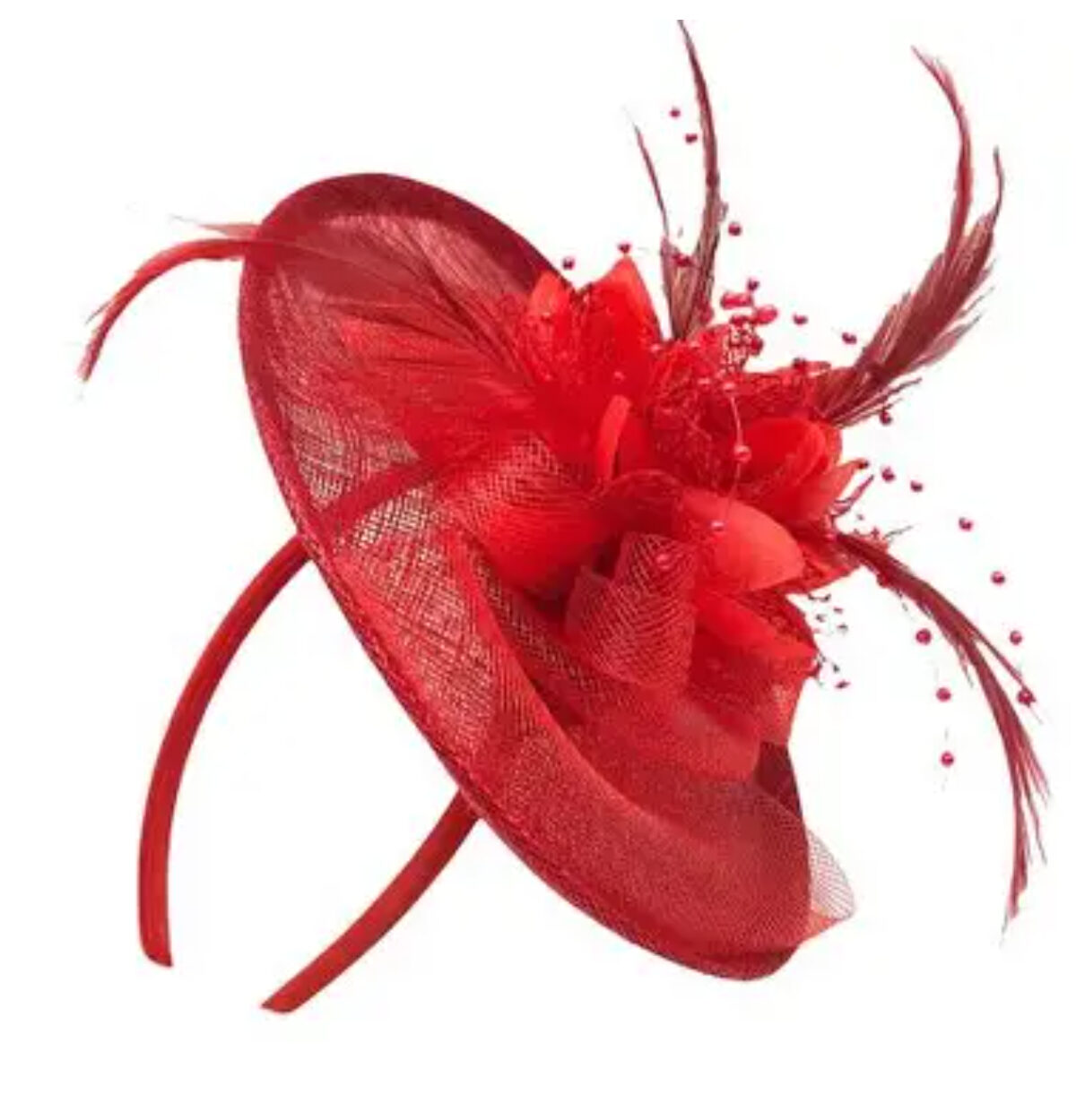 Elegant Red Floral Fascinator with Feather Accents