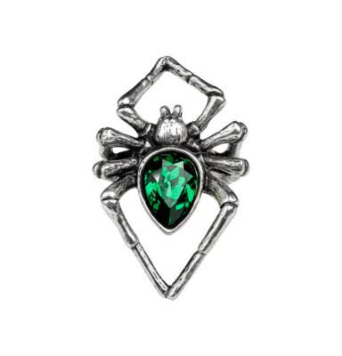 Silver Spider Ring with Green Gem