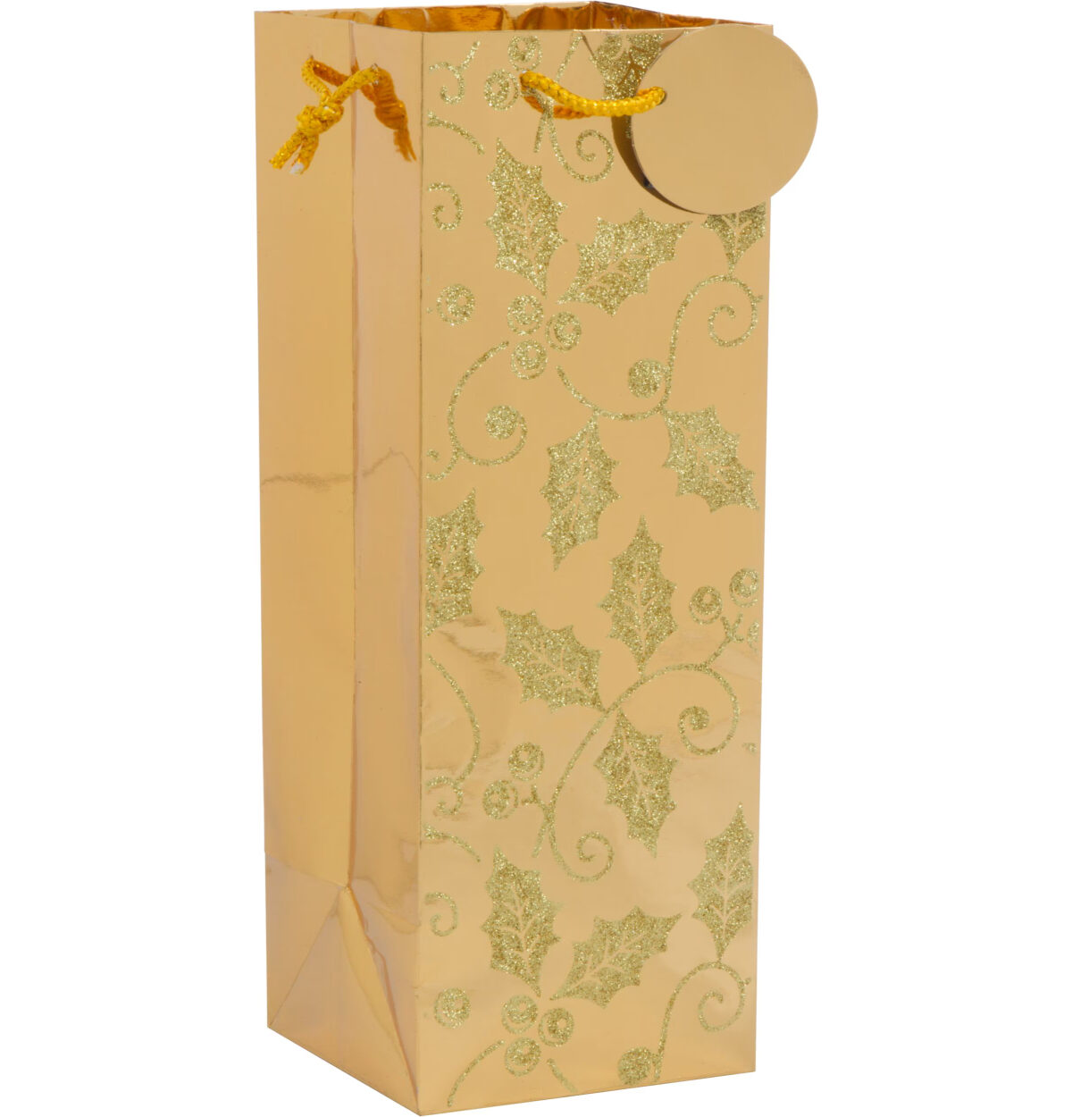 Gold Holly Metallic Wine Gift Bag