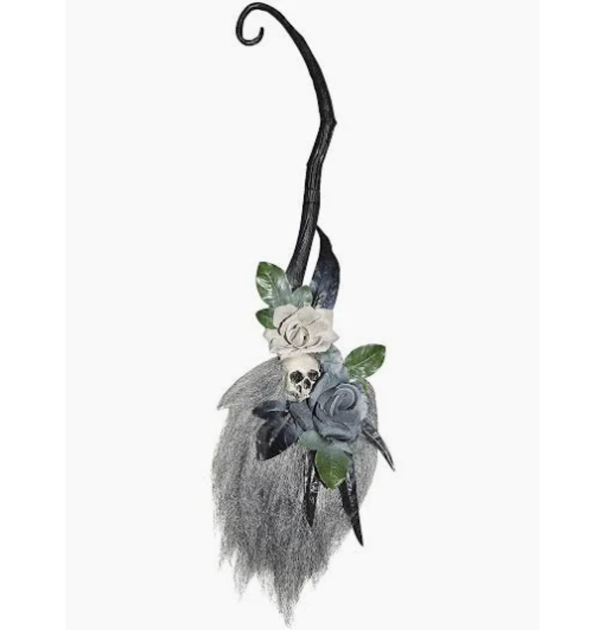 35.5" Hanging Broom w/Skull & Rose Decor