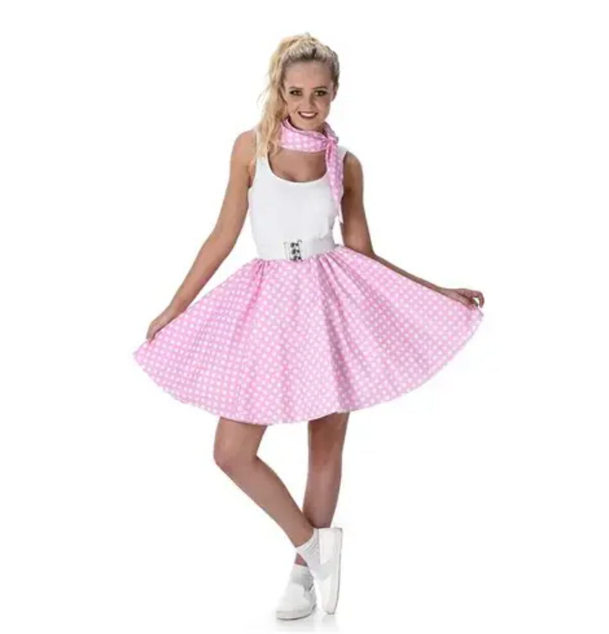 50s Style Light Pink Polka Dot Skirt And Necktie Women's Costume