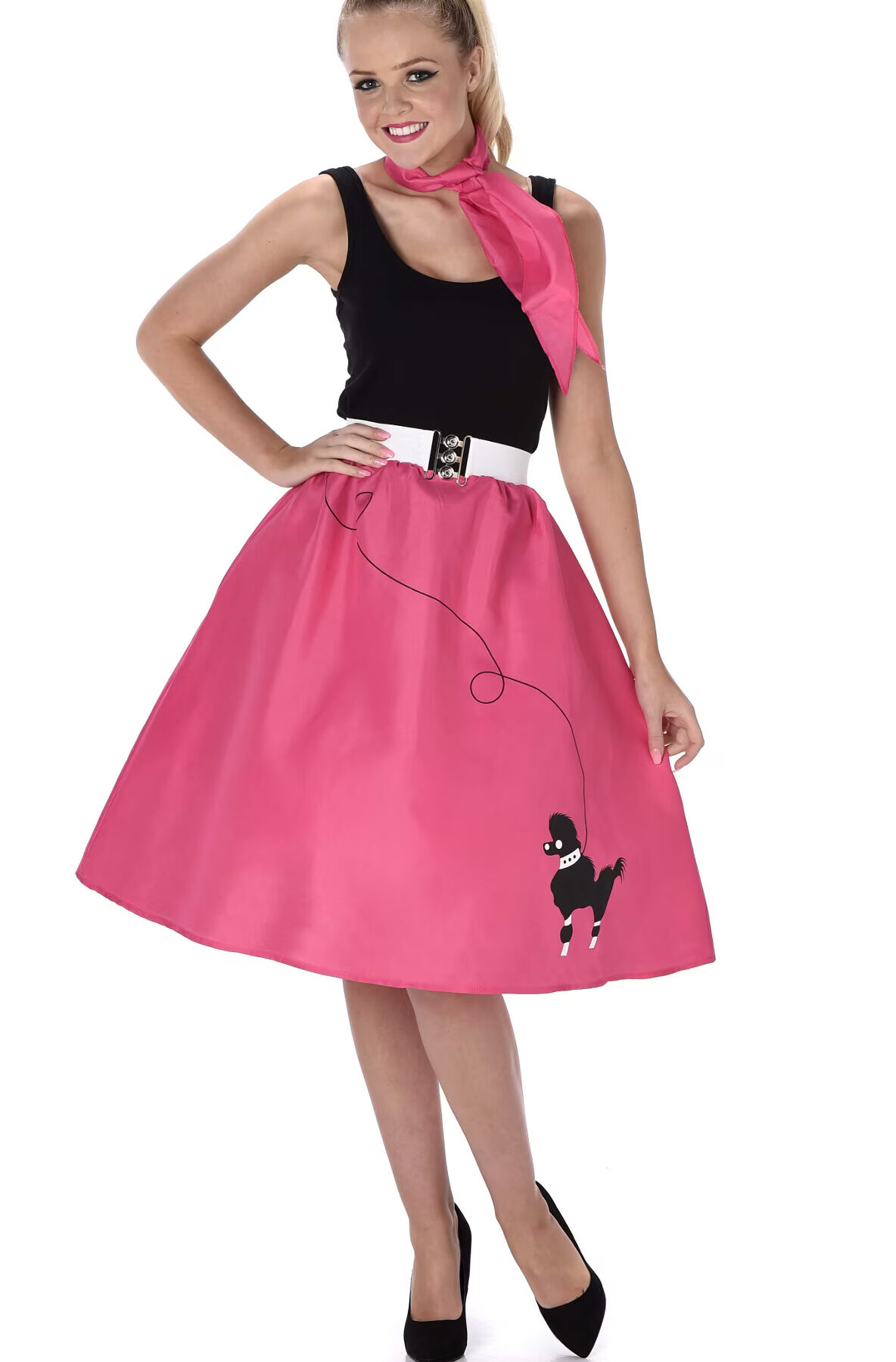 50S STYLE DARK PINK POODLE SKIRT AND NECKTIE WOMEN'S COSTUME